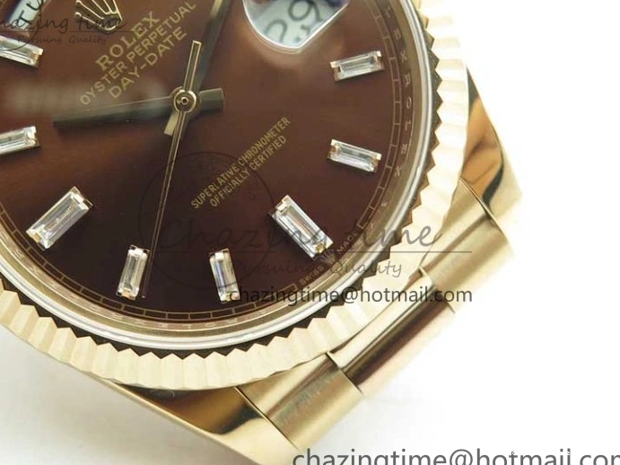 Best AAA Replica Sites Dial 40mm 904 New Version RG Bracelet Bold 228239 2825 President A Crystal Markers Day-Date on RG BP Brown Dial T 0118